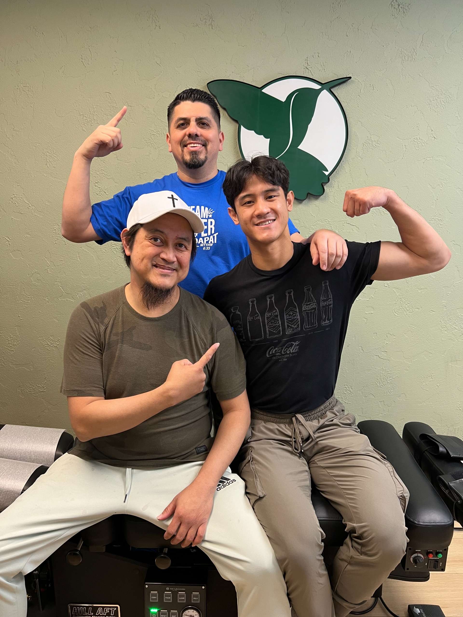 Happy father and son at the clinic
